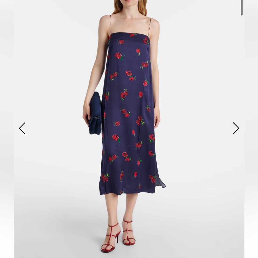 KHAITE Strapless Dress in Navy and Red Floral